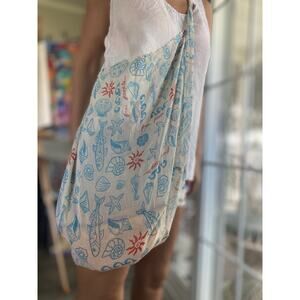 Free People Summer Tote Bag Limited Edition Shells Fish Ocean Print